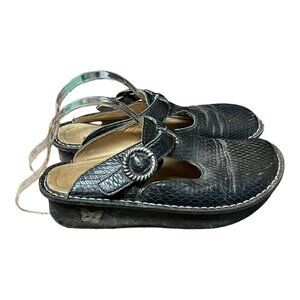 Alegria Shoes Women's Size US 7-7.5‎ EU 37 Classic Burnish Snake Mules Black